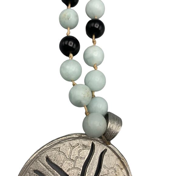 Carol Dauplaise Sandollar Glass Bead Necklace 21" Black Silver Tone Statement - Picture 9 of 9